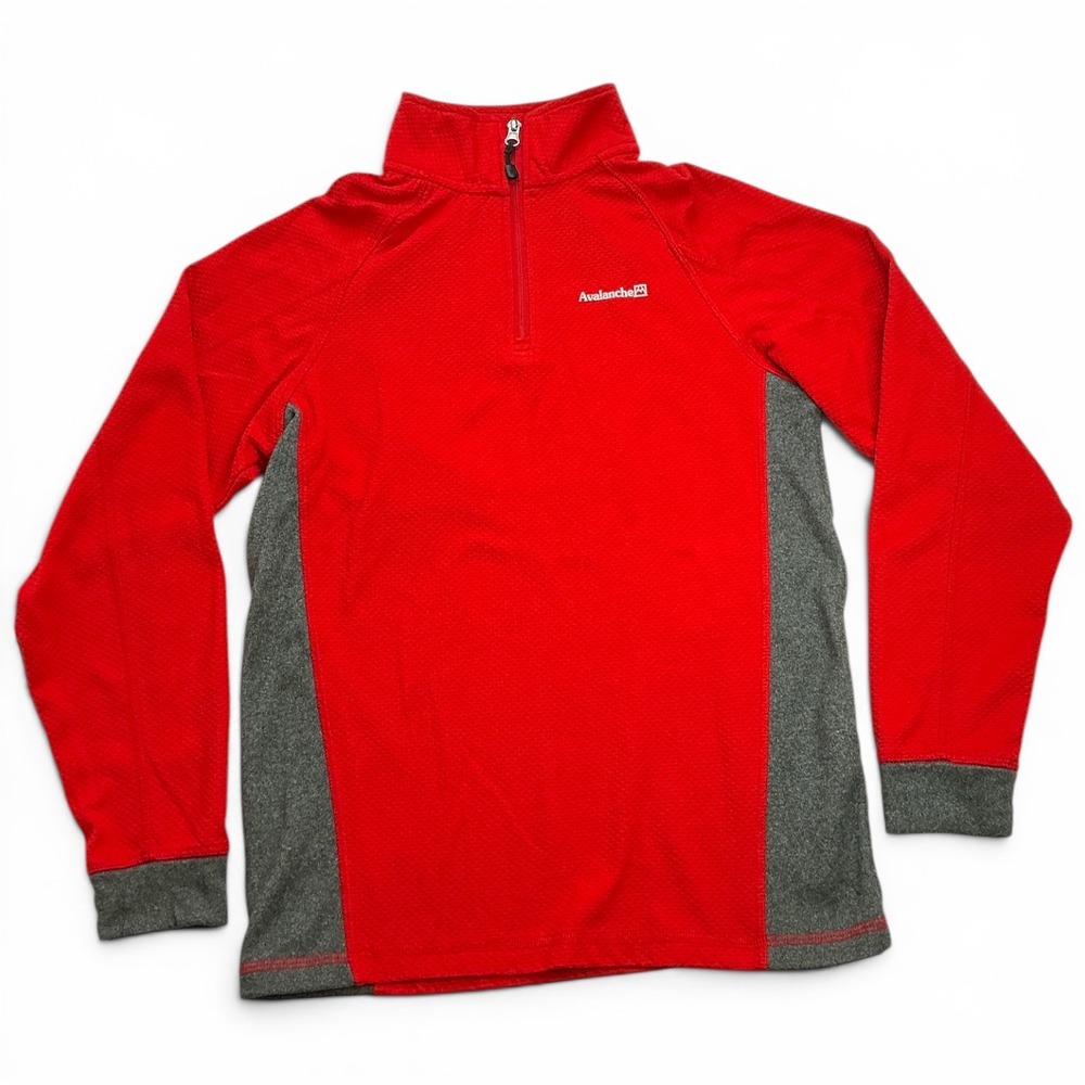 Avalanche Red Quarter Zip Pullover Kids Size L‎ 14/16 Waffle Knit Fleece Sporty